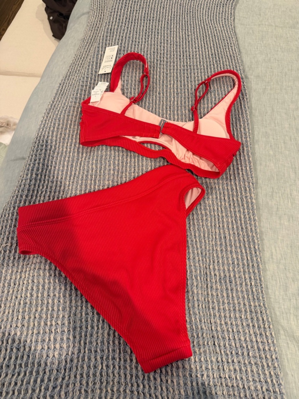 Cupshe Red Ribbed Two-Piece Bikini Set - Picture 2 of 4